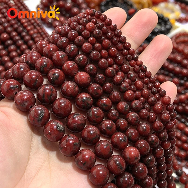 Natural Red Sesame Jasper Round Loose Spacer Beads Polished Gemstone for DIY Jewelry Making Bracelet Necklace Earrings Crafts