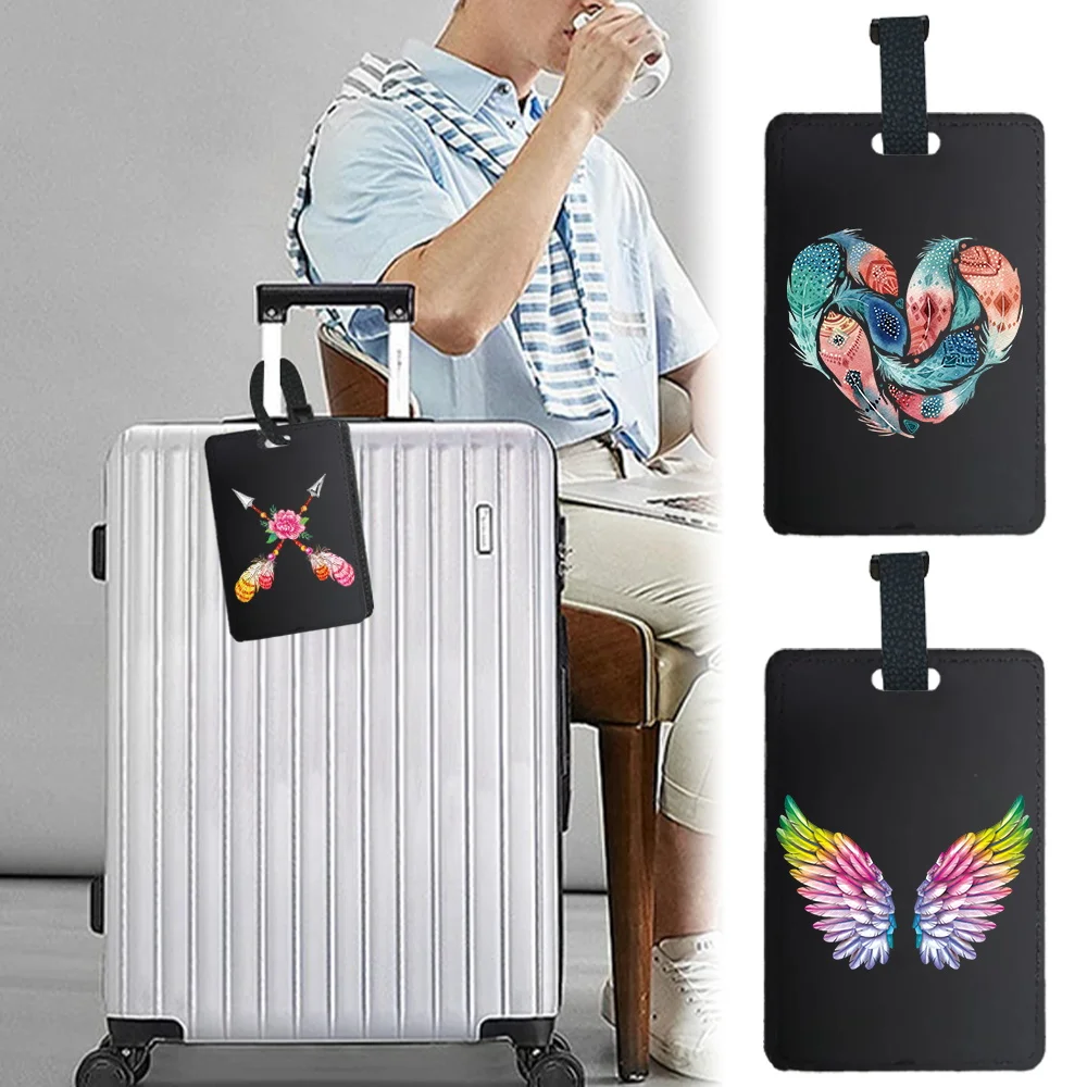 Pu Luggage Tag Pass Fashion Luggage Baggage Bag Personalized Suitcase Identifier Label Name ID Address Holder Feather Pattern