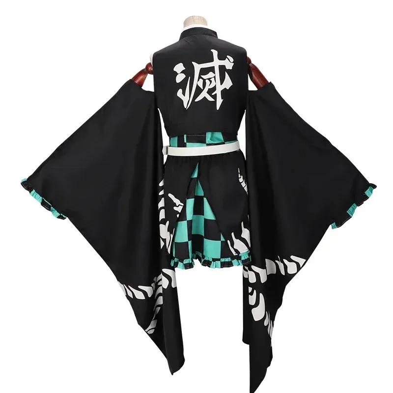 Anime Demon Kamado Tanjirou Cosplay Costume Kimono Skirts Complete Wig Role Playing Game For Women Halloween Evening Party Carni