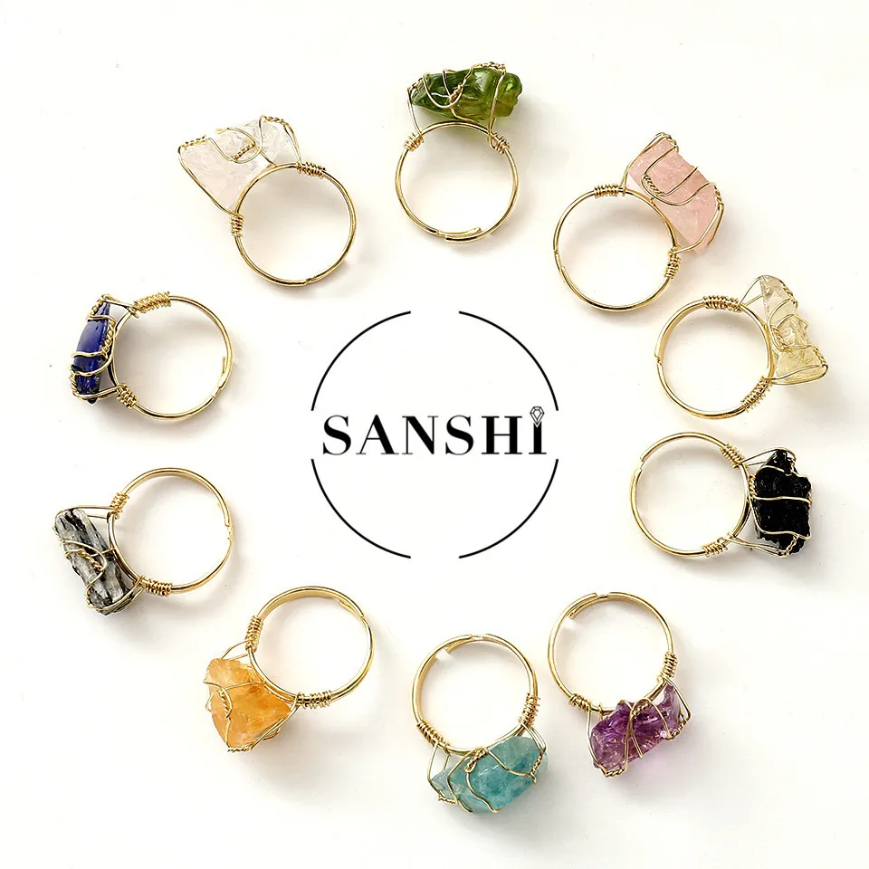 SANSHI-Bagues en Pierre Naturelle pour Femme, Mélange et Match, Bohème, Rétro, Clip, ix, Mariage, Bijoux, Cadeau