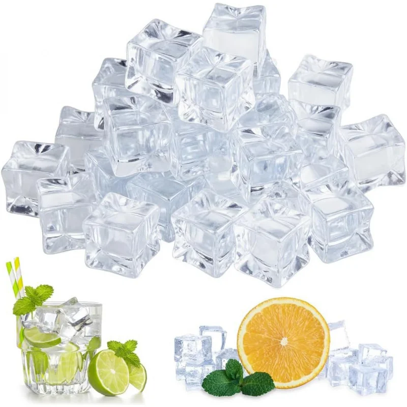 

【120Pcs Plastic Ice Cubes】Square Shape Fake Ice for Party, DIY Crafts, Photography, Reusable Decoration Ice