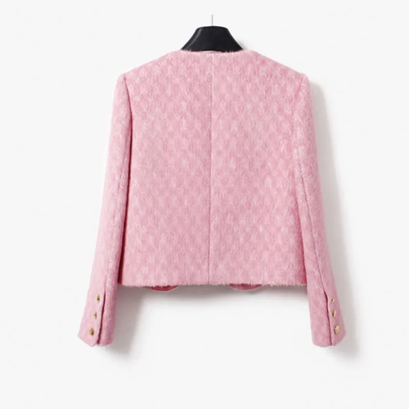 Casaco clássico de lã Tweed feminino, top elegante e elegante, rosa, outono, inverno