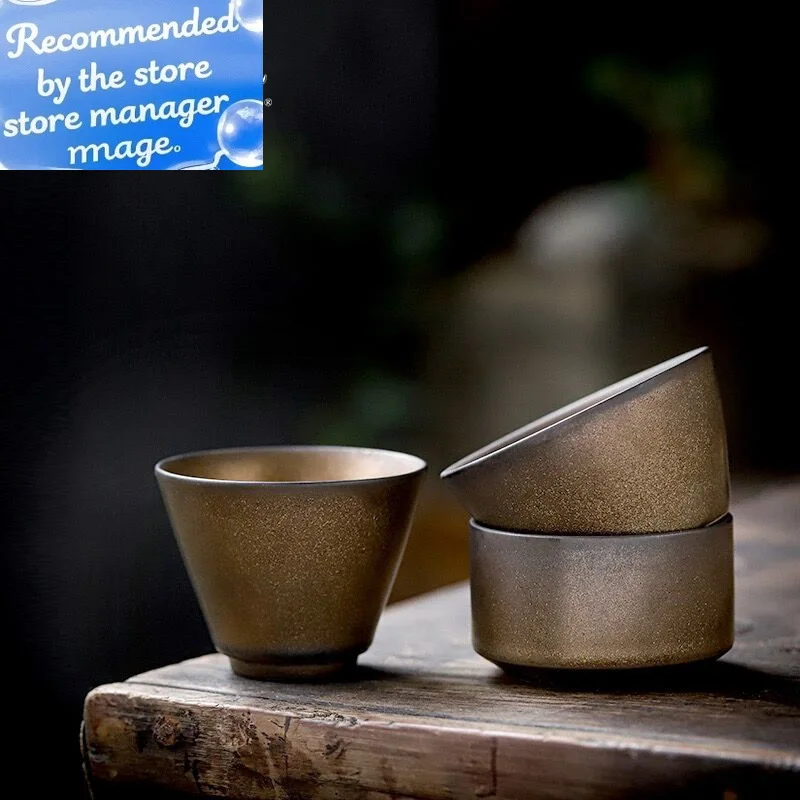 

PINNY Retro Ceramic Gold Glaze Teacup Pigmented Kung Fu Tea Cups Japanese Style Vintage Tea Bowl