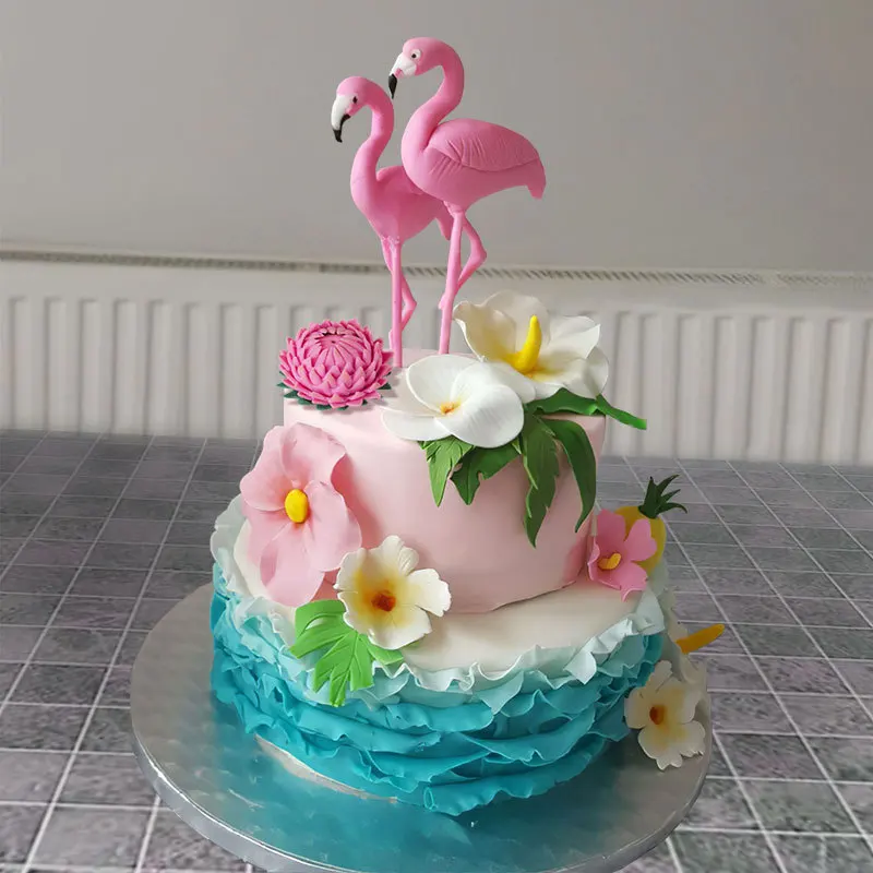 Flamingo-Kuchenaufsatz, Mädchen, alles Gute zum Geburtstag, Party-Kuchendekoration, Palmenblätter, Hochzeit, Party-Dekoration, Flamingo, tropisches Partyzubehör – Detail 12