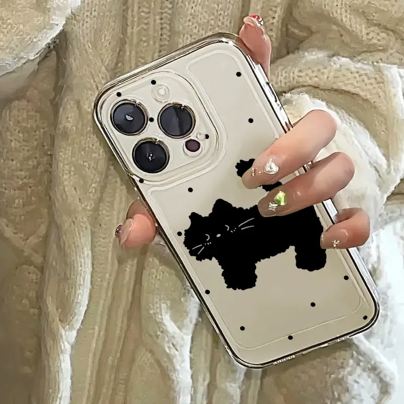 new Creativity Black spotted cat Phone Case For iPhone1514131211Pro MaxXRXS Max78Plus Mini Y2K Adorable cat Anti fall phone case