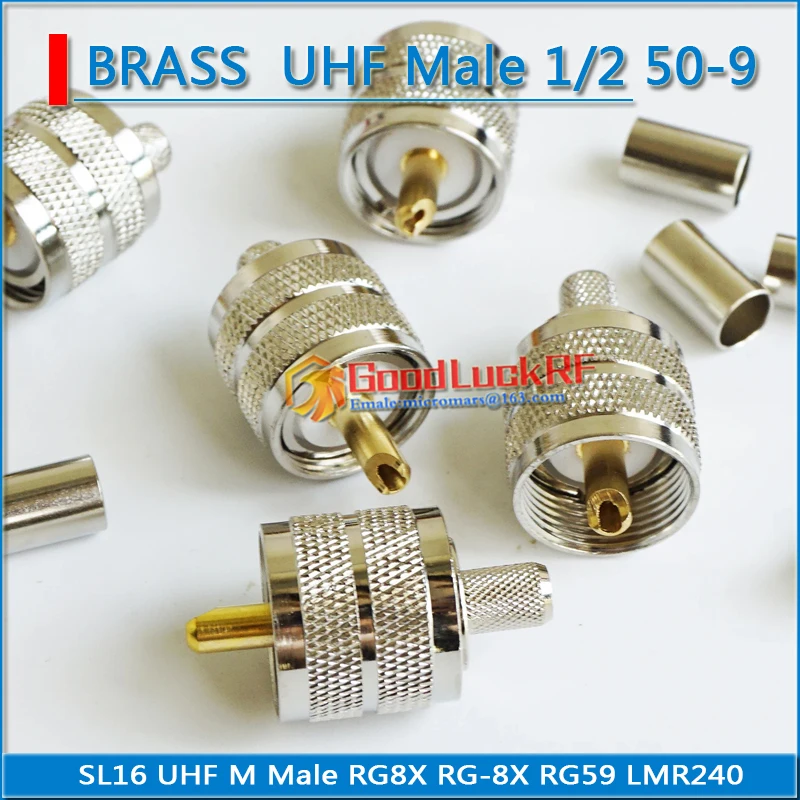 1X Pcs PL259 PL-259 SO239 SO-239 UHF Male Socket Crimp for RG-8X RG8X RG59 LMR240 Cable Brass RF Connector Coaxial Adapters