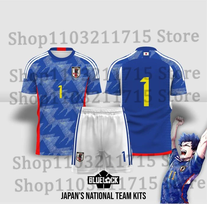 

Комплект футбольного трикотажа Blue Lock с 3D принтом, комплекты сборной Японии, детская футболка с аниме для косплея, короткий комплект, мужской спортивный топ Hakuho