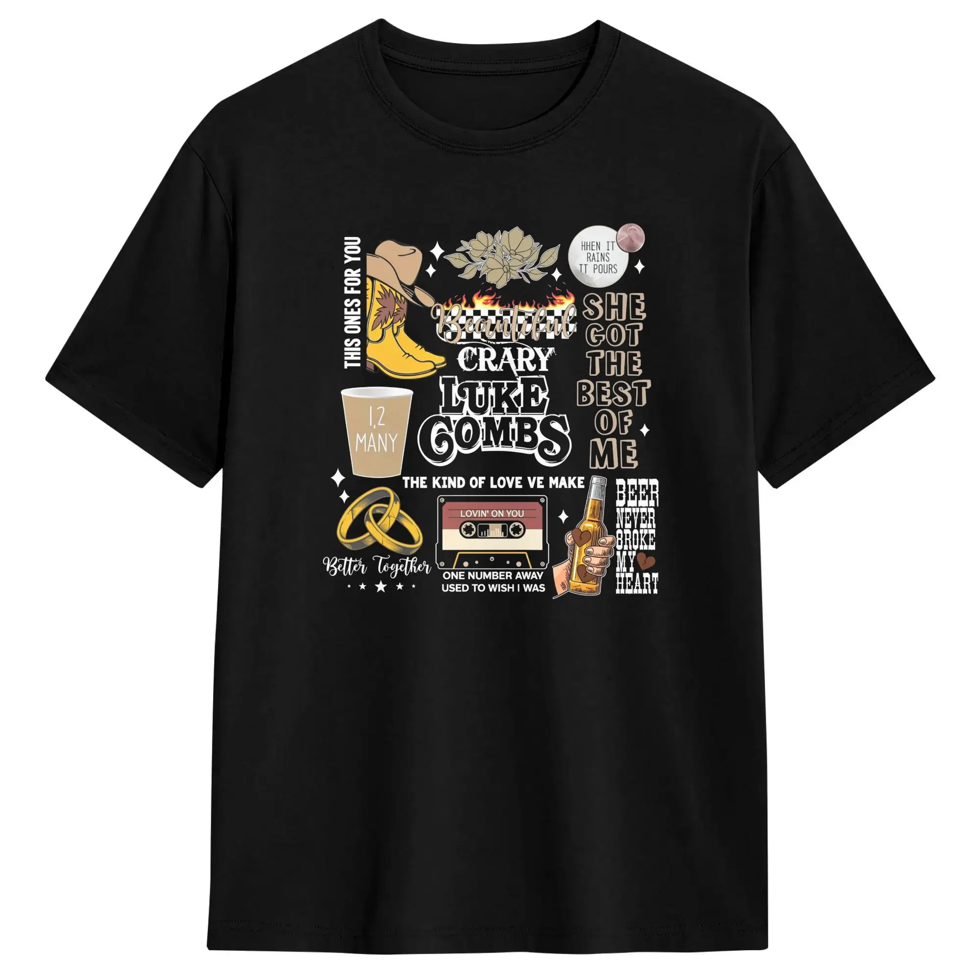 Vintage T Shirt Summer Luke Combs My Kinda Saturday Night Tour  T-Shirts 100% Cotton Tshirt for Men Short Sleeve Top Tees