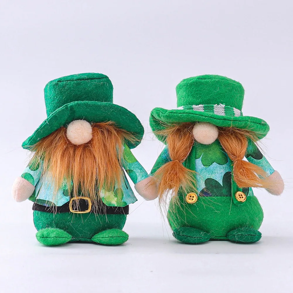 Faceless Plush Elf Doll Green Leaf Clover Cartoon Doll Window Home Table Festival Party Decor Green