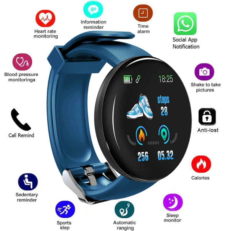 

Smart Watch Men Women for Android 2022 ios Smart Bracelet LED D18 Smartwatch Waterproof Smart inteligente Bracelet Smartband