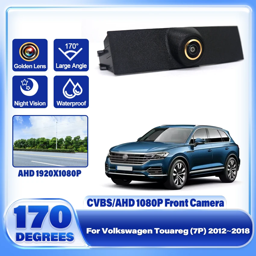 Car Front View Camera Forward Logo AUTO HD CCD RCA PAL Camera Accessories For Volkswagen Touareg (7P) 2012~2018 Golden Lens