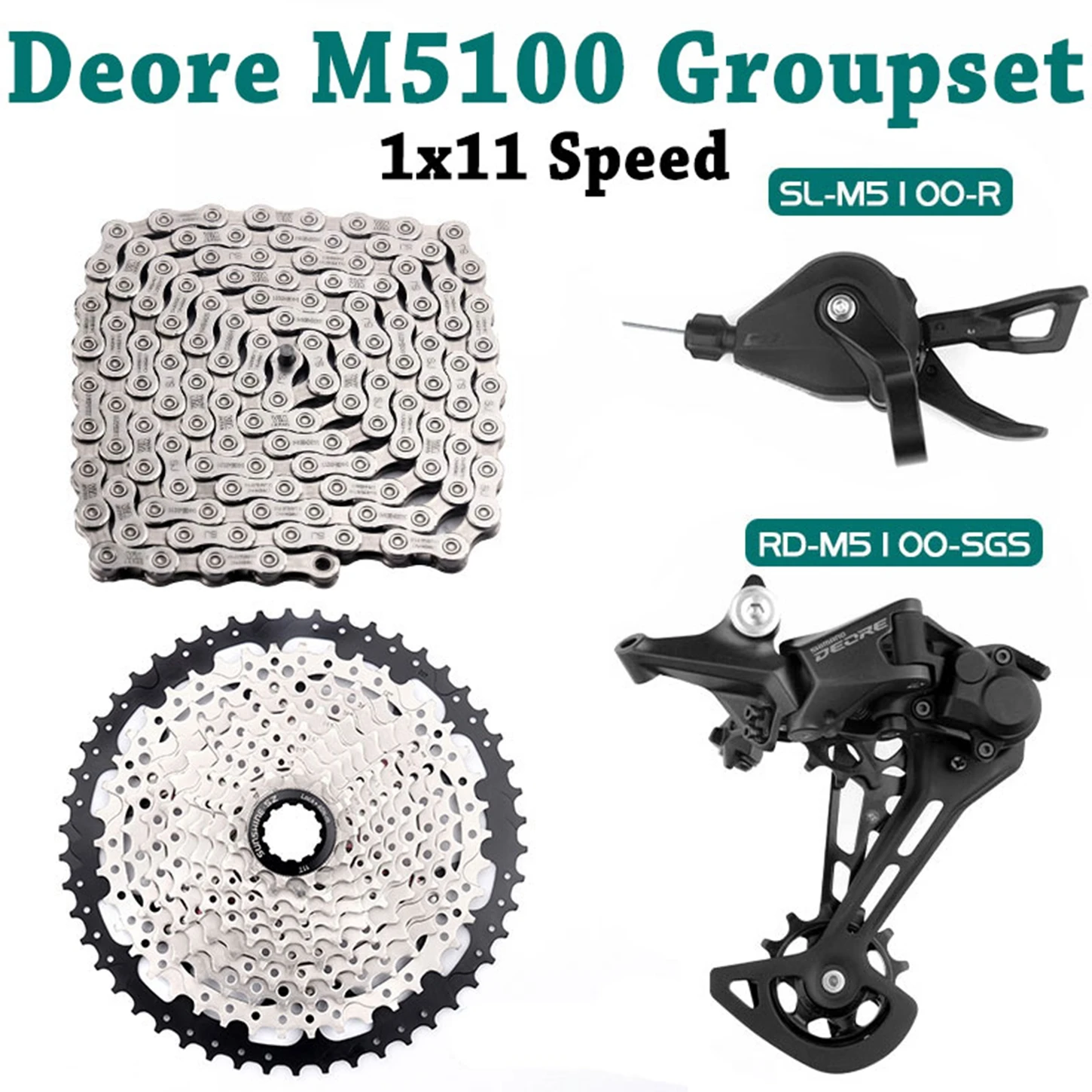 Deore M5100 11S Groupset MTB 11V Rear Derailleur 11 Speed Shifter HG601 Chain Sunshine Cassette 1x11 Speed Mountain Bike Set