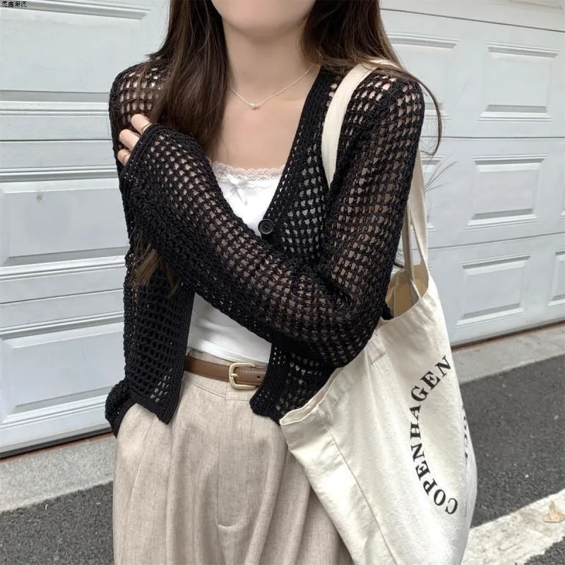 سترة صوفية محبوكة بأكمام طويلة مفتوحة من الأمام للنساء لربيع وصيف ملابس غير رسمية للفتيات المراهقات