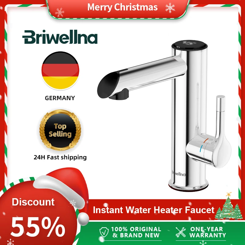 Briwellna Bathroom Electric Faucet Stainless Steel Hot Water Tap 220V Mini Water Heater Instant Hot Water Faucet 2 in 1 Mixer