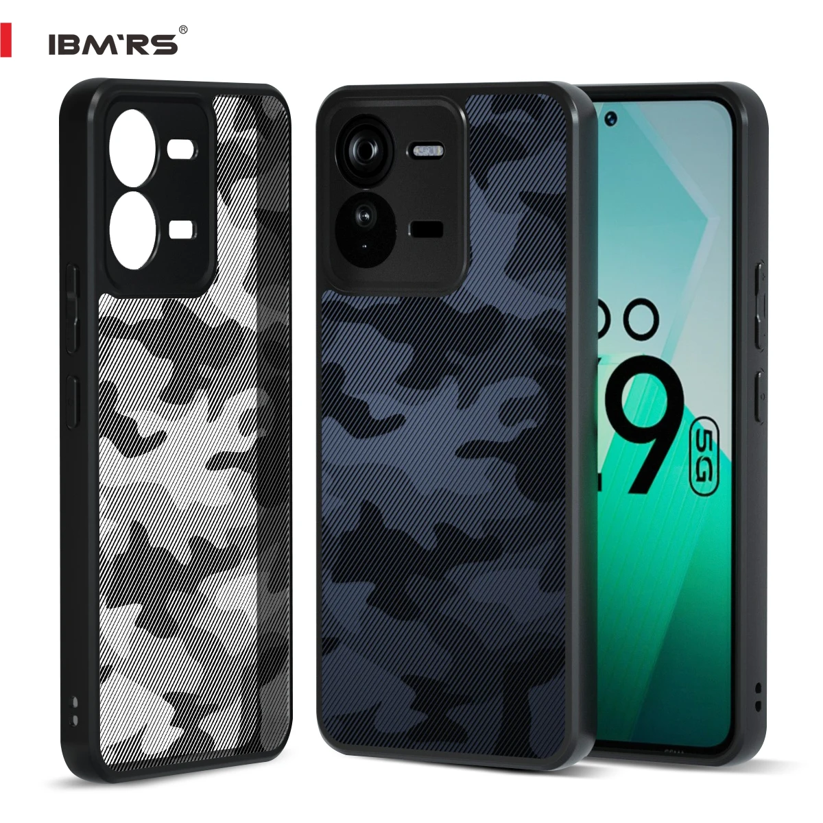 for vivo iQOO Z9 5G Case,Military Grade Drop Tested, Shockproof Matte Translucent Hard Back Slim Protective Case. Camo Black