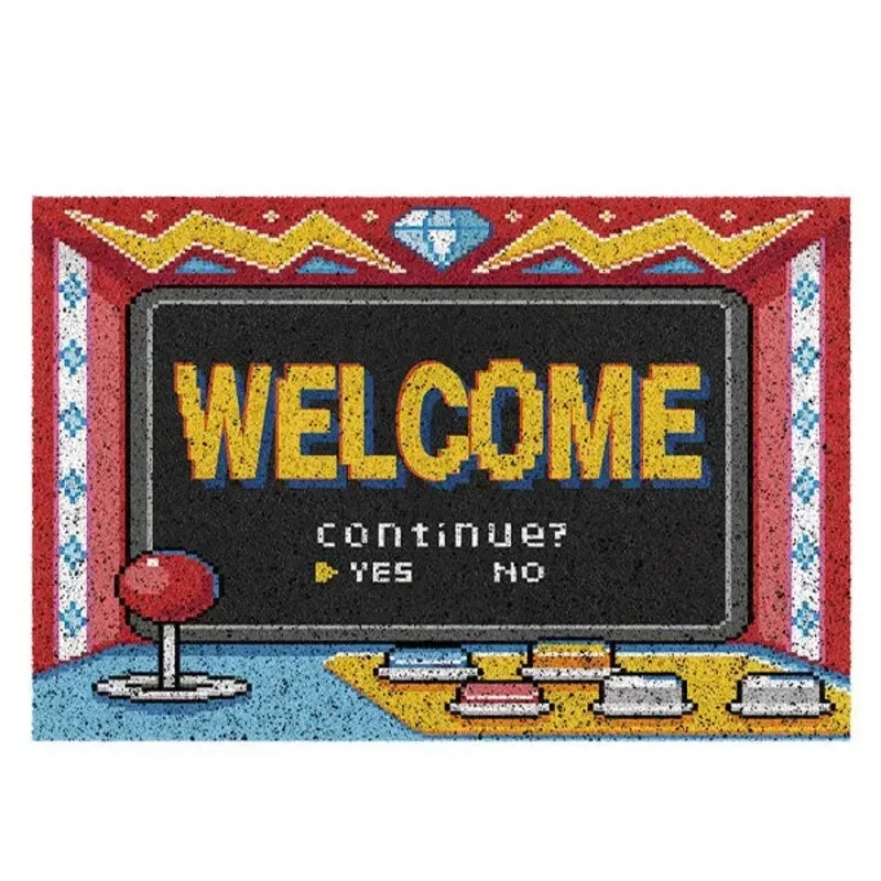 VIKAMA Retro Arcade Game Machine Pixel Welcome Doormat Non-slip Dustproof Funny Gaming Style Entrance Decor Floor Mat