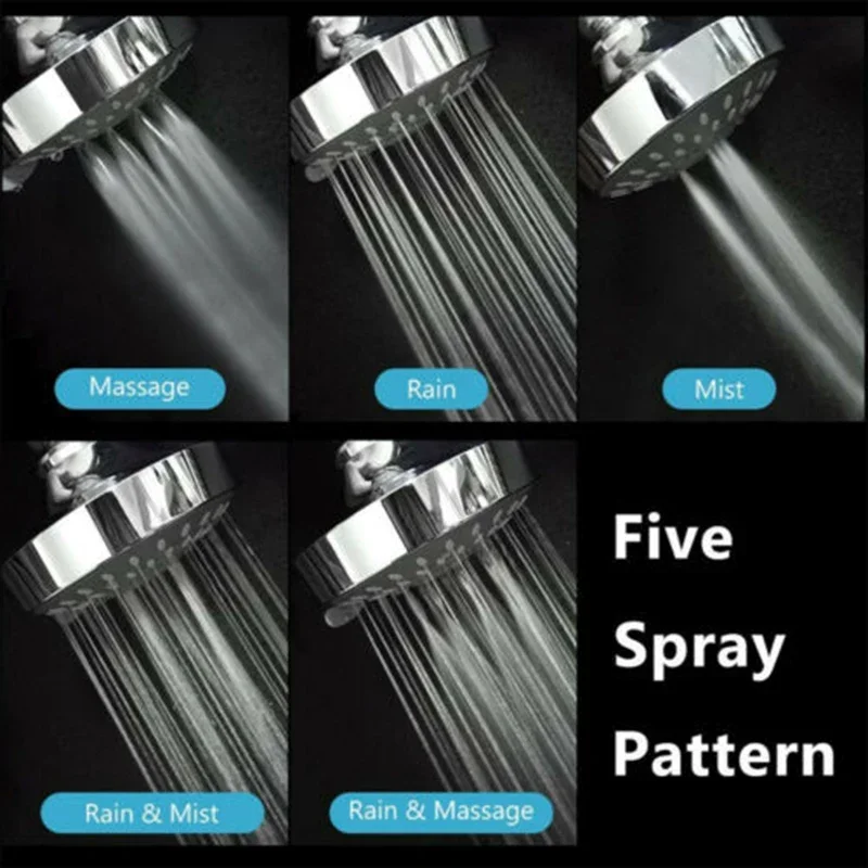 Bath Shower Head High Pressure Sprayer 4 Inch 5 Setting Adjustable Rainfall Saving Water Bathroom Shower Nozzle Home