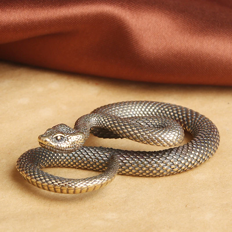 Vintage Copper Snake Ornament Tea Pet Antique Animal Boa Figurines Miniatures For Living Room Home Decor