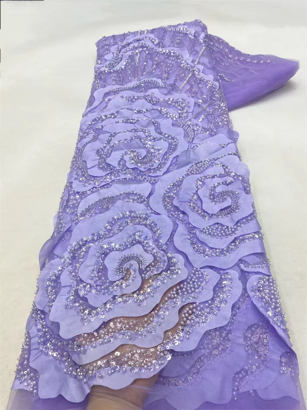 Purple High Quality African Lace Fabric 2024 French Net Sequins Fabric Sewing Embroidered Lace Tulle Nigerian Lace Fabric 5Yards