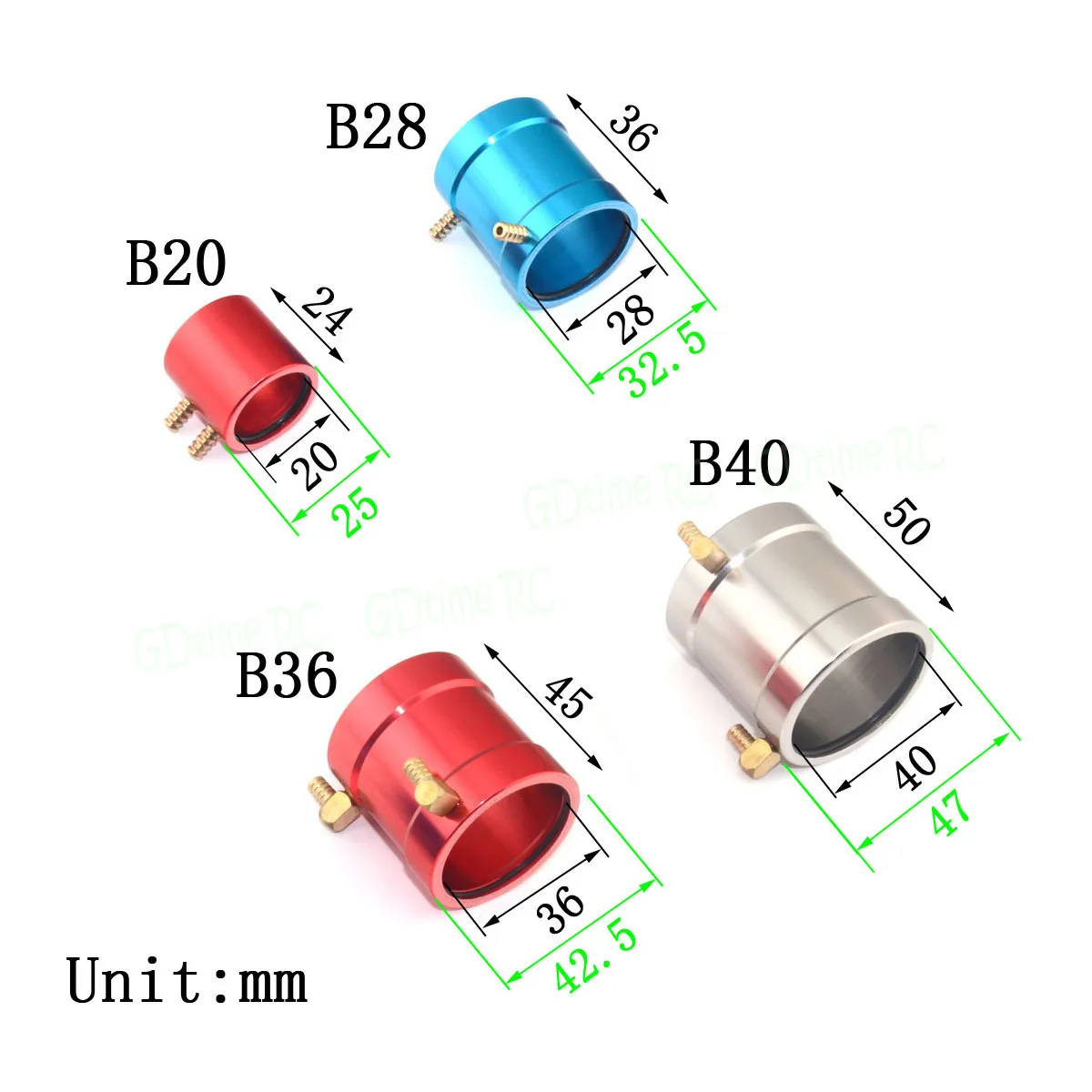 Aluminum Marine Motor Water Cooling Jacket for B20/B28/B36/B40 ID 20mm 28mm 36mm 40mm for RC Boat Brushless Motor