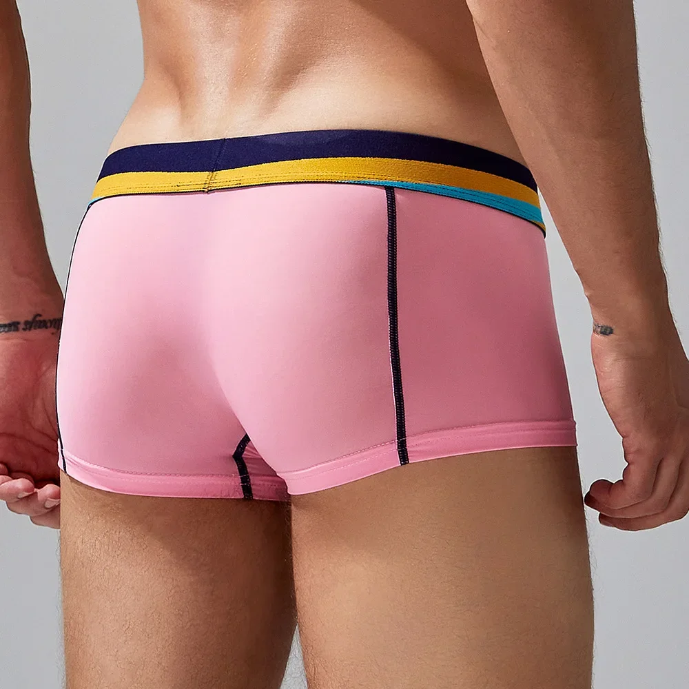 Men's U Convex Pouch Underwear for Young People Low Waist Single-layer Pocket Aro Pant Teenager Nylon Thin Fit Pink Boxer Shorts