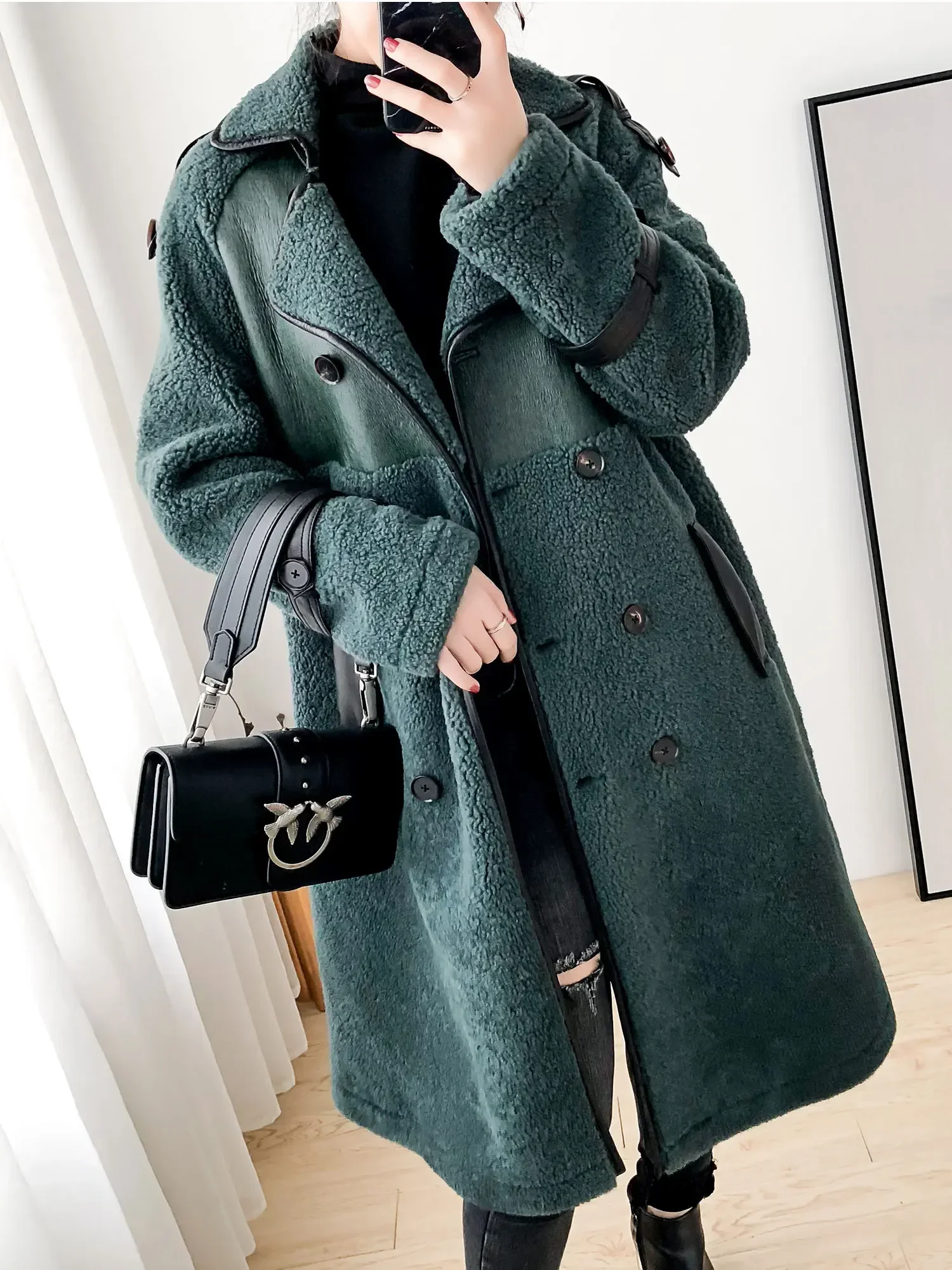 Natural Real Fur Coat Female Vintage Long Sheep Fur Jacket Women Autumn Winter Double Faced Leather Jacket Fur Tops Hiver 80868