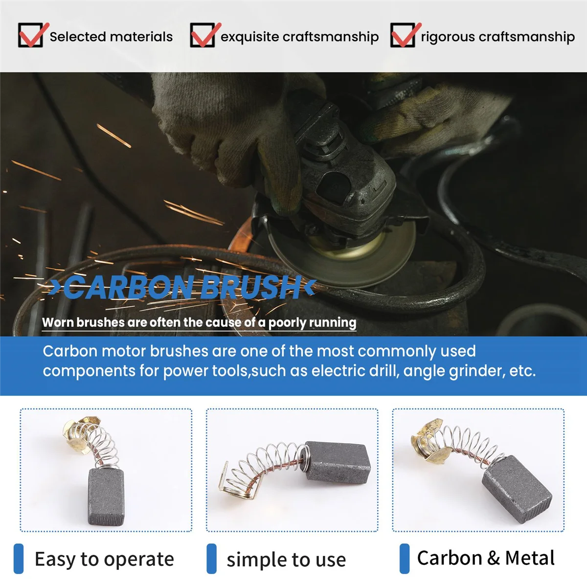 Recambio de cepillo de carbono, 8 piezas, 6Mm X 10Mm X 16Mm, para CB-103