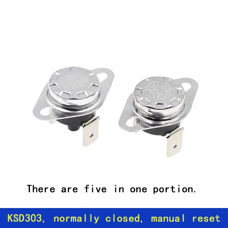 interruptores KSD303, faixa de temperatura de 45 ° C a 150 ° Termostatos C, normalmente fechados, com redefinição manual 10A 250V