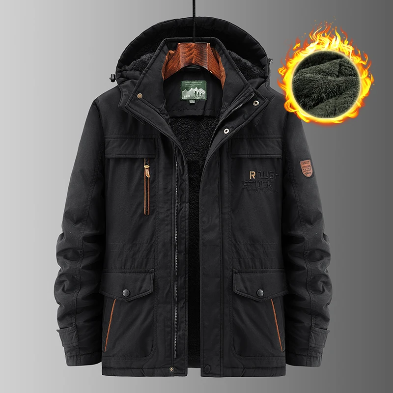 Parkas 2024 Casual Winter Cargo Thick Jacket Men's Windbreak Warm Padded Plus Velvet Overcoat Fashion Outerwear Coat OverSize