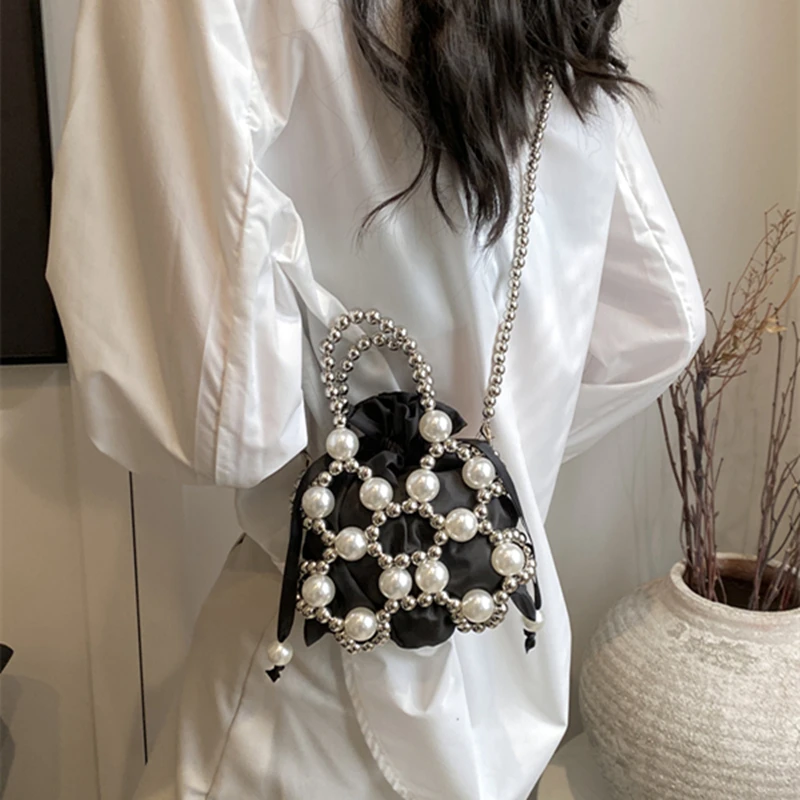 Fashion Simple Bag for Women Small Mini Tote Hot Sale Female Shoulder Crossbody Bag Handmade Beaded Hollow design Dinner Party