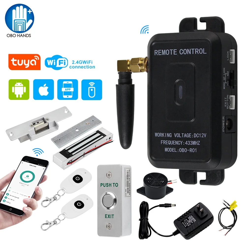 WiFi Tuya APP Door Access Control System Kit Wireless Remote Unlock Gate Door Opener, Home 180KG Electric Magnetic Strike Locks