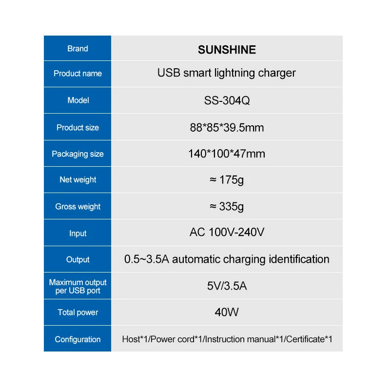 Sunshine SS-304Q 6 Port USB Smart Lightning Charger Multi-device Compatibility QC 3.0 Fast Charging For Mobile Phone Repair