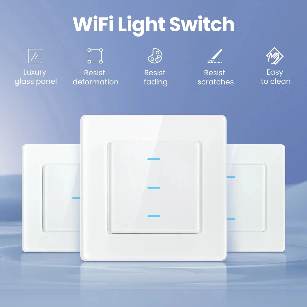 MIUCDA-Tuya WiFi Interruptor de Luz Inteligente, 1, 2, 3 Gang, 100-240V, Interruptor do Painel de Toque, Painel Destacável, Funciona para Alexa,Google Home,Alice