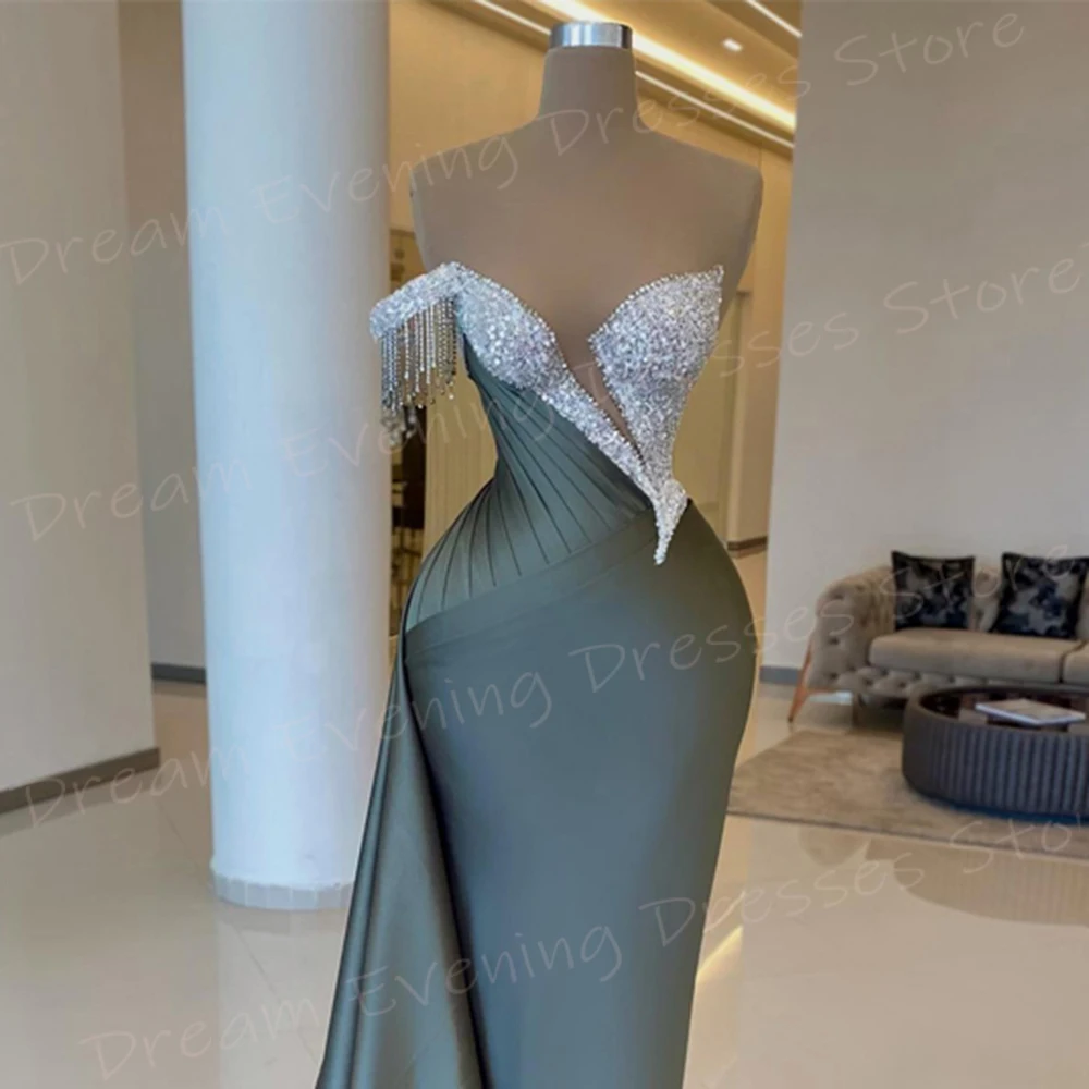 Vestidos De Noche clásicos De sirena para mujer, vestidos De graduación con cuentas De un hombro, sin mangas, Vestido De fiesta Formal De moda, nuevo