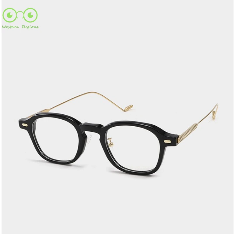 

Men's literary retro glasses frame acetate fiber women's fashion trendy pure titanium temples can be matched with myopia
