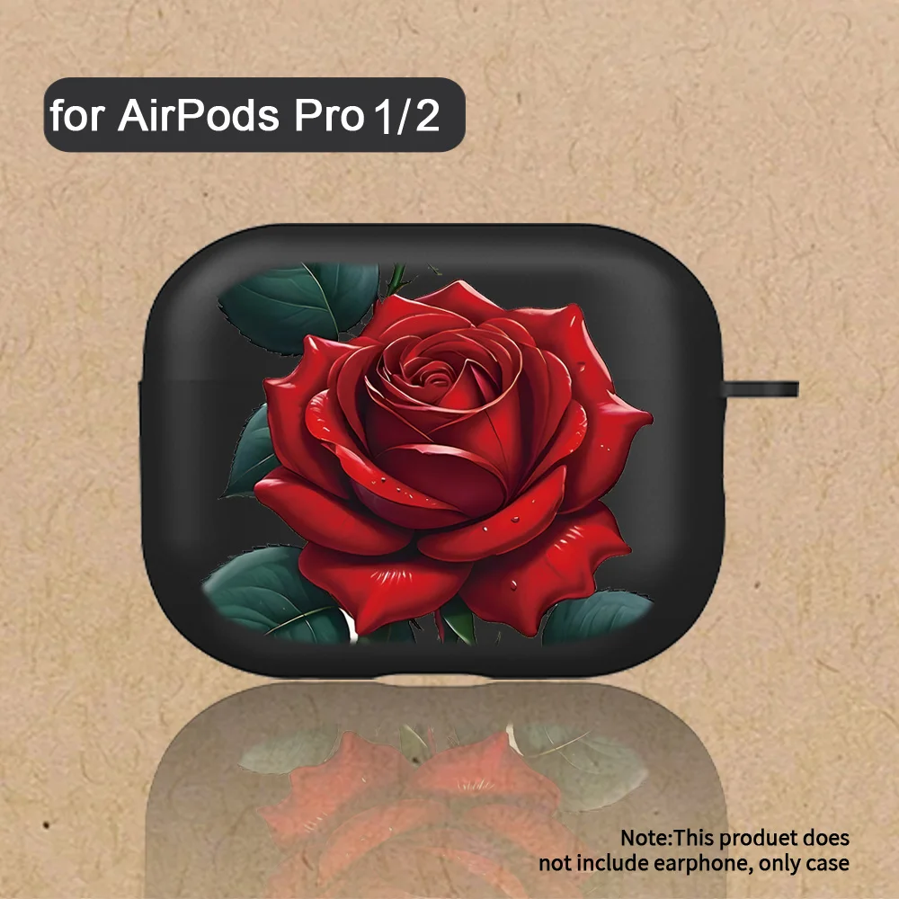 Red Rose Pattern Earphone Protective Cover for AirPods Pro2/Pro3/Pro Anti Drop Earphone Cover for AirPods 4/3/1/2 Anti Shock