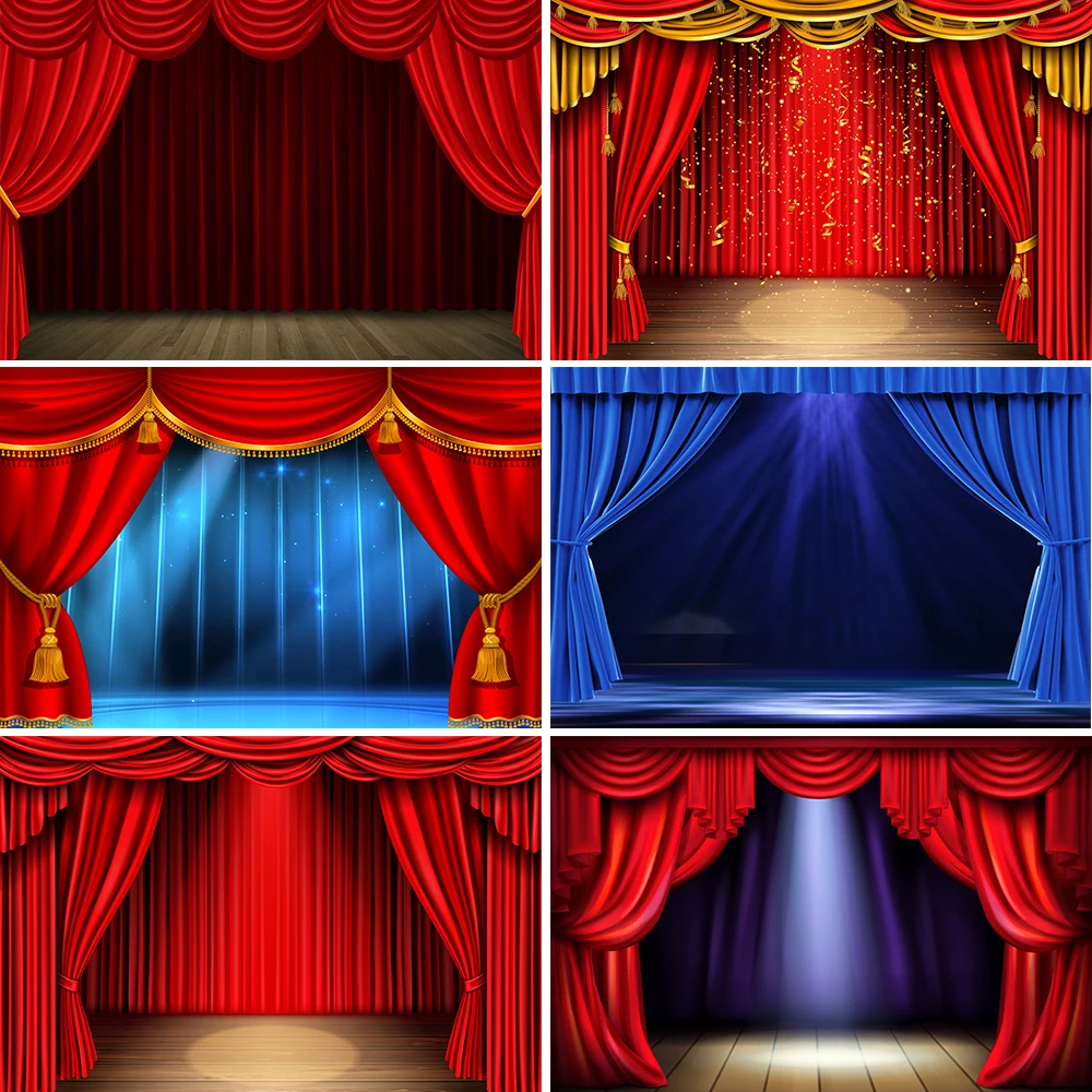 Bonvvie Photography Backdrops Red Blue Curtain Stage Light Baby Birthday Party Decor Photocall Background Photozone Photo Studio