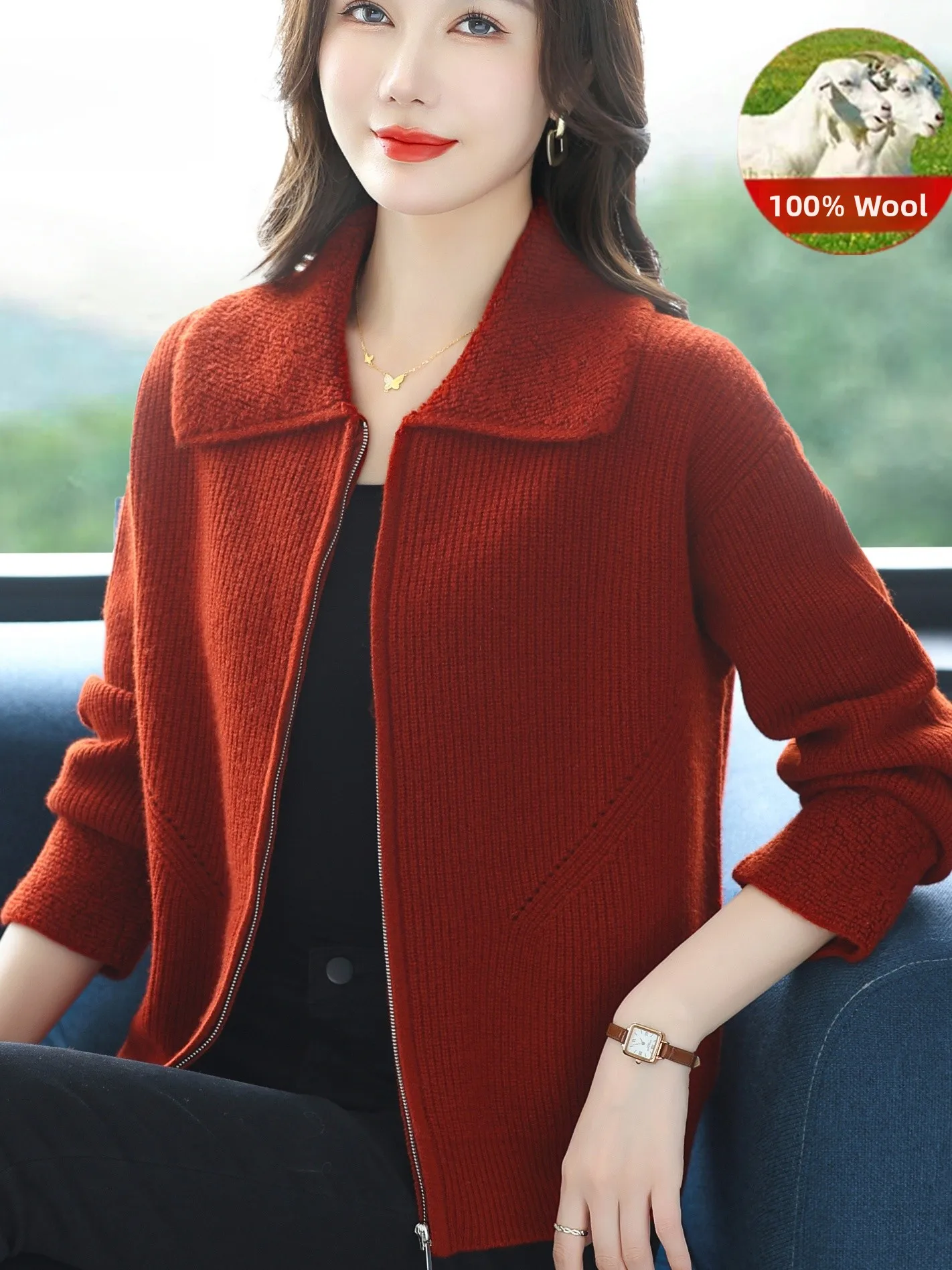 

Thiened Pure Woolen Knitted Zipper Open Cardigan for Middle-Aged And ly Women Loose Fit Warm Casual Sle Sweater Coat