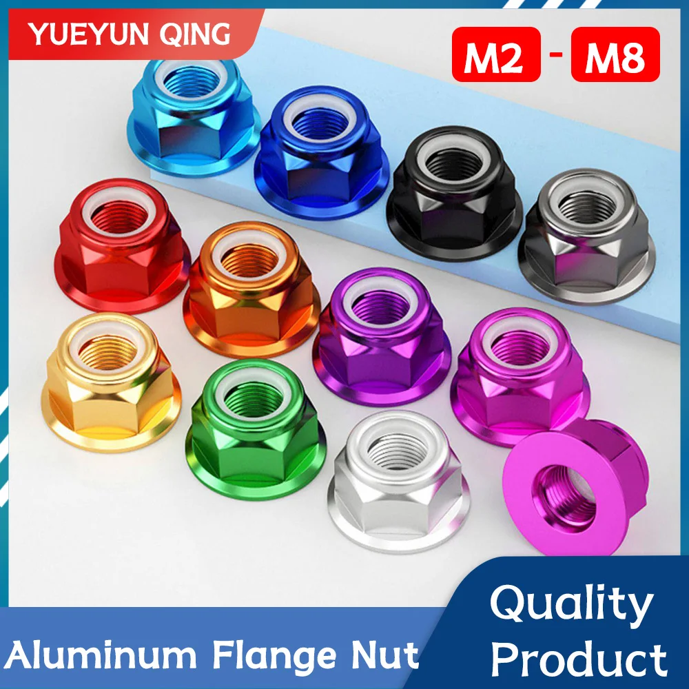10Pcs M2 M2.5 M3 M4 M5 M6 M8 Anodized Aluminium Alloy Hex Flange Nylon Lock Nut Thread Self-locking Hexagon Nylock Nut