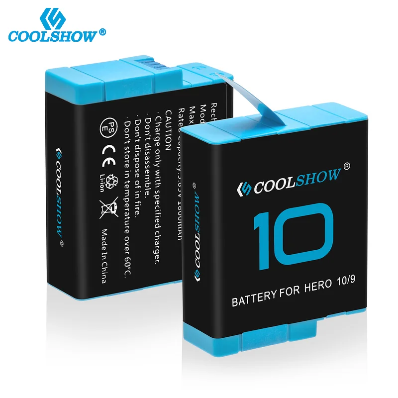 Coolshow-Accesorios de batería para Gopro Hero 10, cargador de batería de cámara de 1800mah, color negro, 11, 12, 10, 9