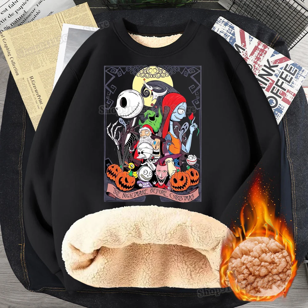Disney The Nightmare Before Christmas Sweatshirt Fleece Cartoon Figure Jack Skellington Hoodie Winter Harajuku Men Women Clothes