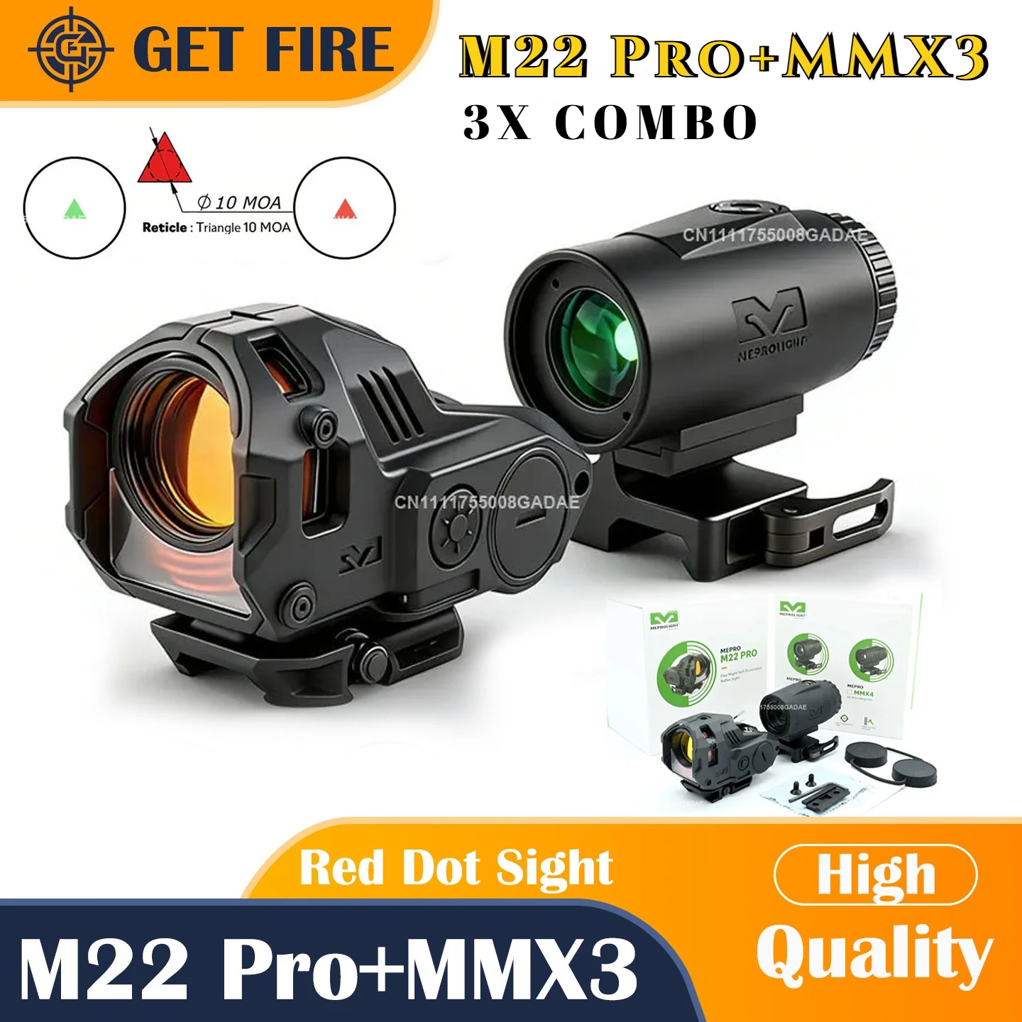 

M22 Pro and MMX3 3X Magnifier Self-Illuminated Reflex Red Dot Sight Rifle Optic Scope with Light Module for 20mm Picatinny Rail