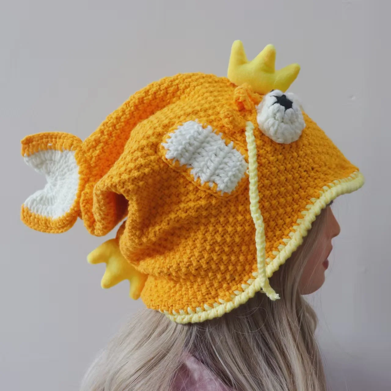2026 New Unisex Handmade Wool Crocheted Carp Head Hat - Funny Fish King Style, Warm Pile Knitted Hat for Adults