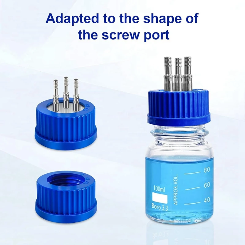 B62B GL45 304 Stainless Steel Safety Feeding Cap - 2 Port, 4-6mm, Small Size, Autoclavable, for Laboratory Liquid Sampling