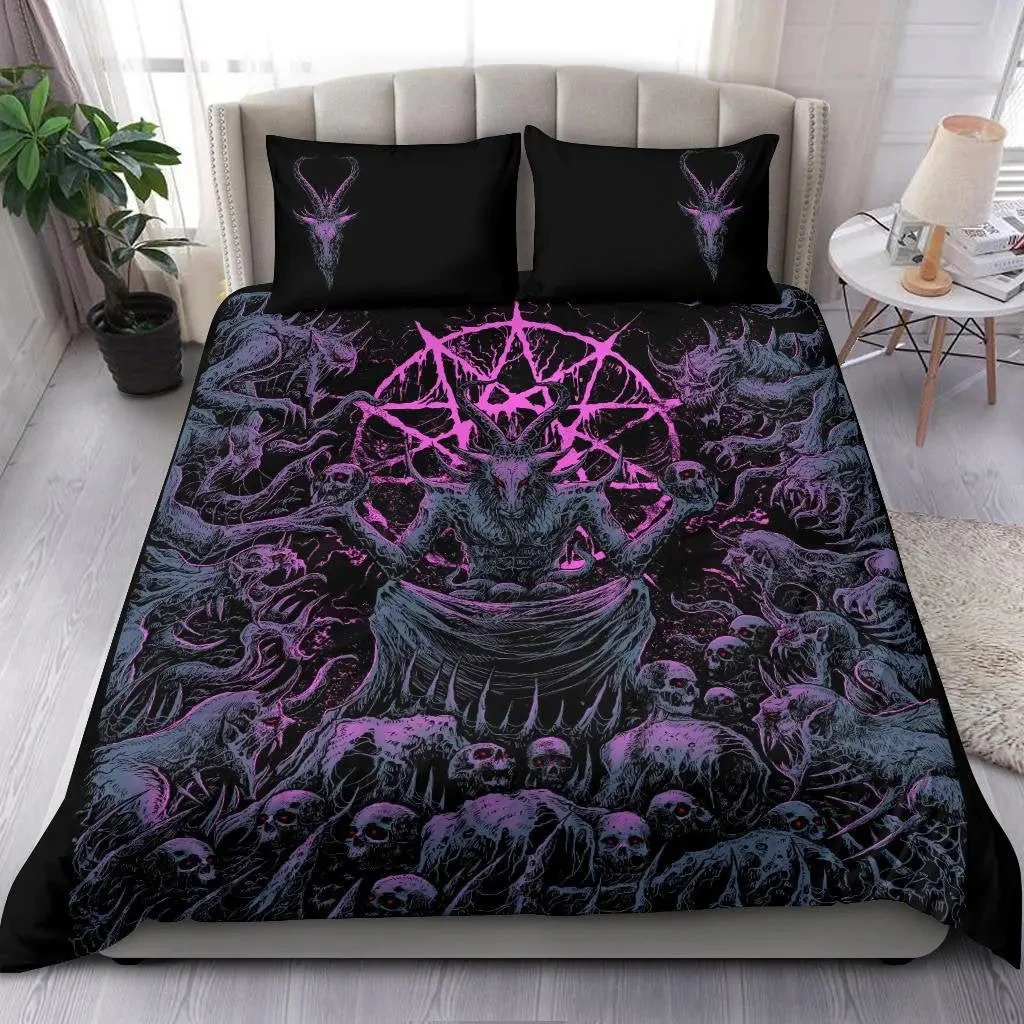 

Skull Skeleton Satanic Goat Skull Duvet Cover Set Trophy Demon Breed Bedding Sets Night Blue Pink Satanic Baphomet Quilt Cover