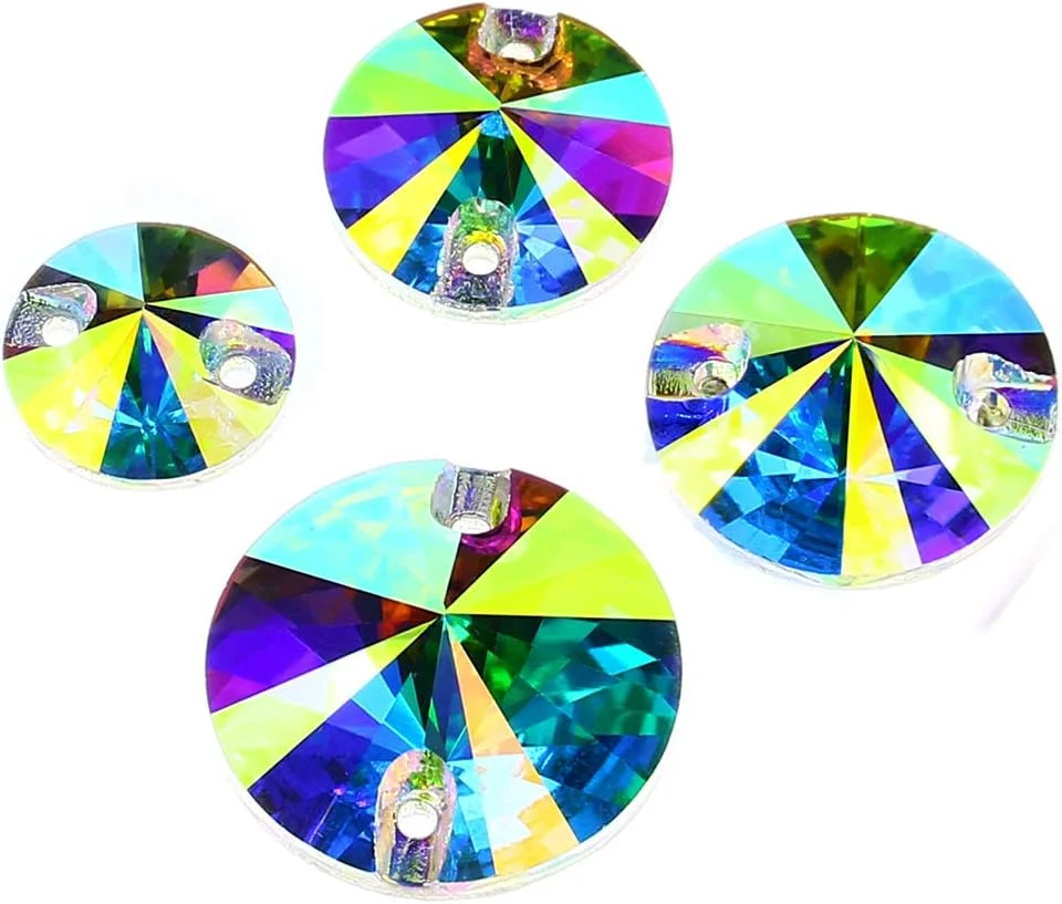 Wholesale Crystal AB Rivoli Sew On Stone Flatback 2holes 8,10,12,14,16,18mm Round Glass Sewing Crystal Beads Dress Making