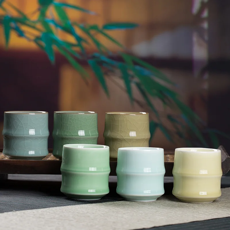 Celadon Keramik-Teetasse Bambus-Bürotasse Konferenz-Gastgewerbe-Teetasse Chinesische Haushaltswassertasse Kleine Teeschale
