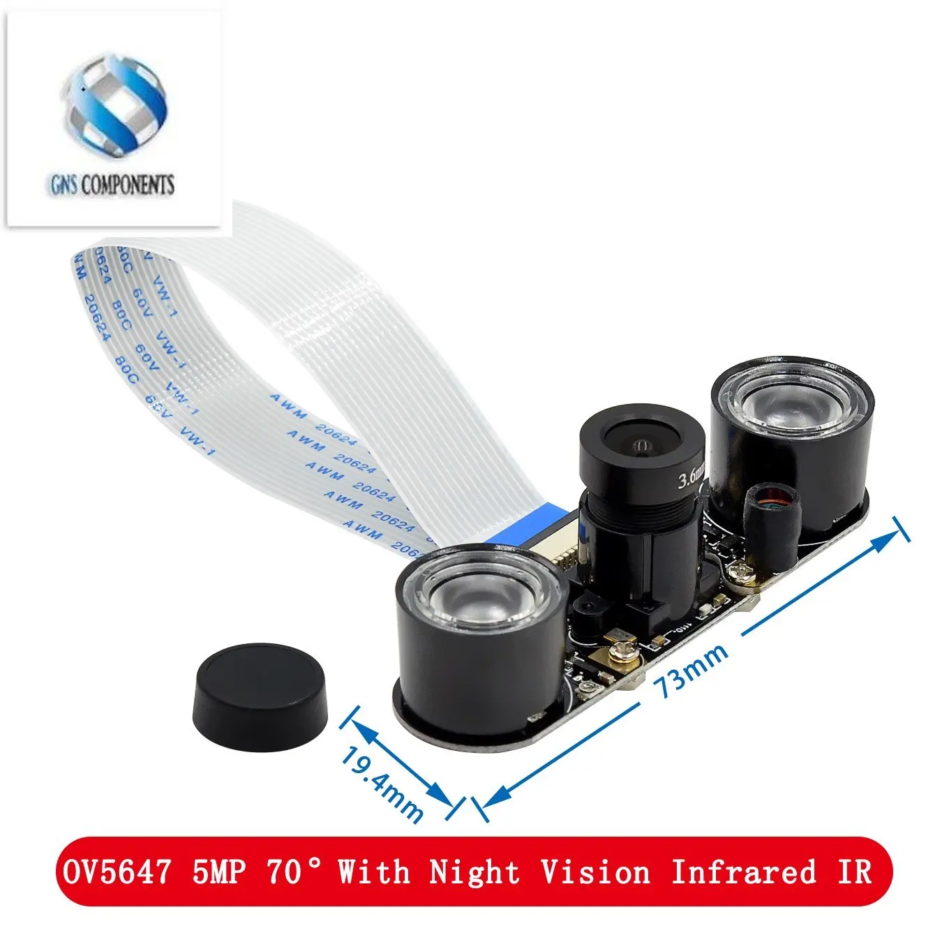 Per Raspberry Pi 4 Telecamera Fisheye per visione notturna 5MP OV5647 Telecamera focale regolabile da 70/95/160 gradi per Raspberry Pi 3 Modello B