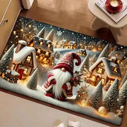 Christmas decoration door mat dwarf winter snow pattern non-slip absorbent floor mat suitable for home room bathroom kitchen