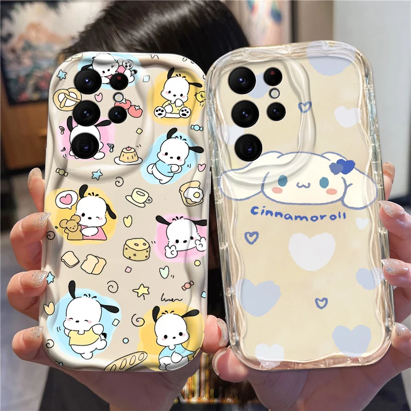 Sanrio Pochacco Cinnamoroll For Samsung S24 S23 S21 S20 Ultra Plus FE A73 A72 A71 A51 A31 A05S A05 A04 5G Wave Oil Funda